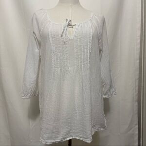 Liz Claiborne White Pintuck Peasant Tunic with Tie Neck
